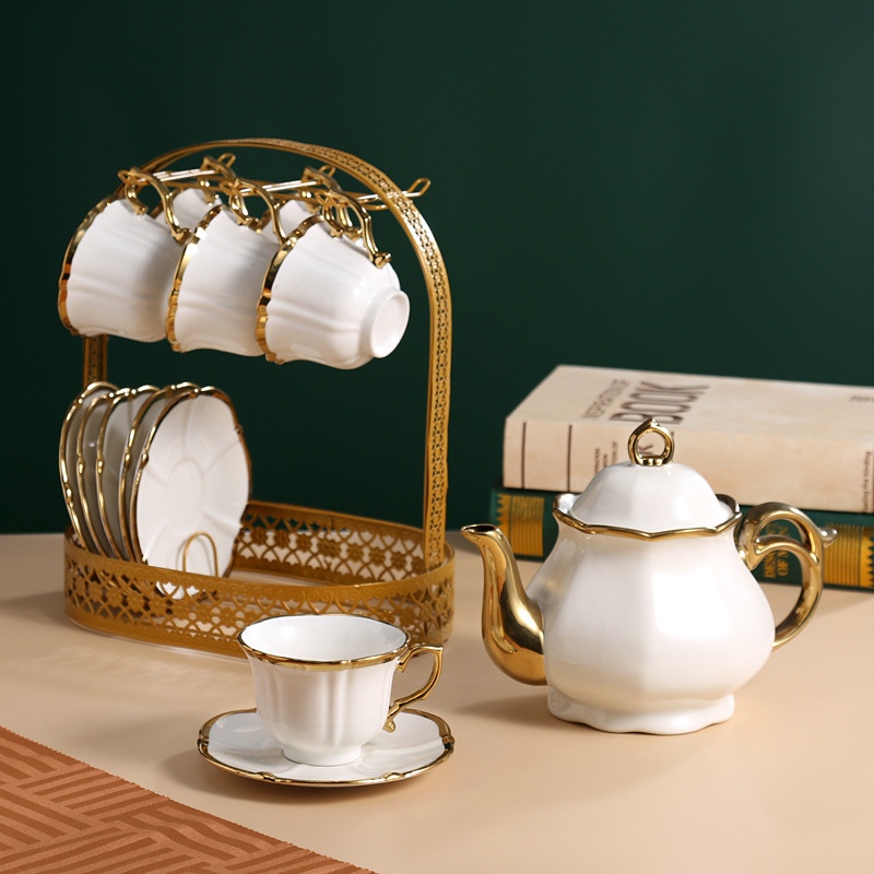 欧式陶瓷咖啡具套装跨境咖啡杯碟高档金边英式下午茶具13件套水具    美德利    009
