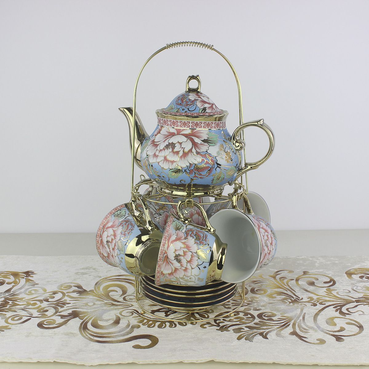 European-style coffee cup and saucer set, electroplated coffee sets, cross-border Middle East afternoon tea set, 13-piece set, coffee cups, Medeli 005 details Picture
