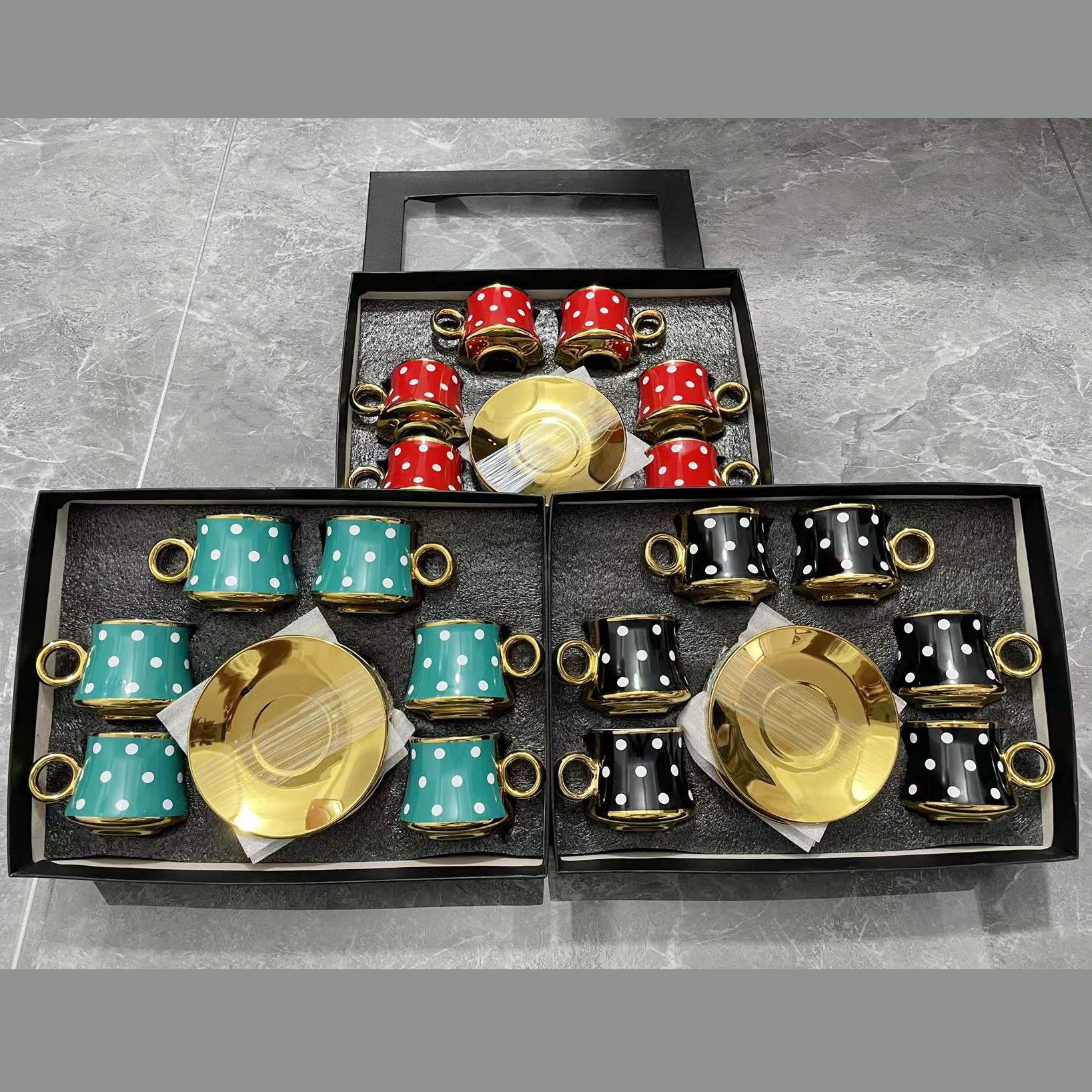 Cross-border European ceramic coffee cup, glazed ceramic cup, Turkish coffee cup and saucer 12-piece gift box set, Medley 017 details Picture