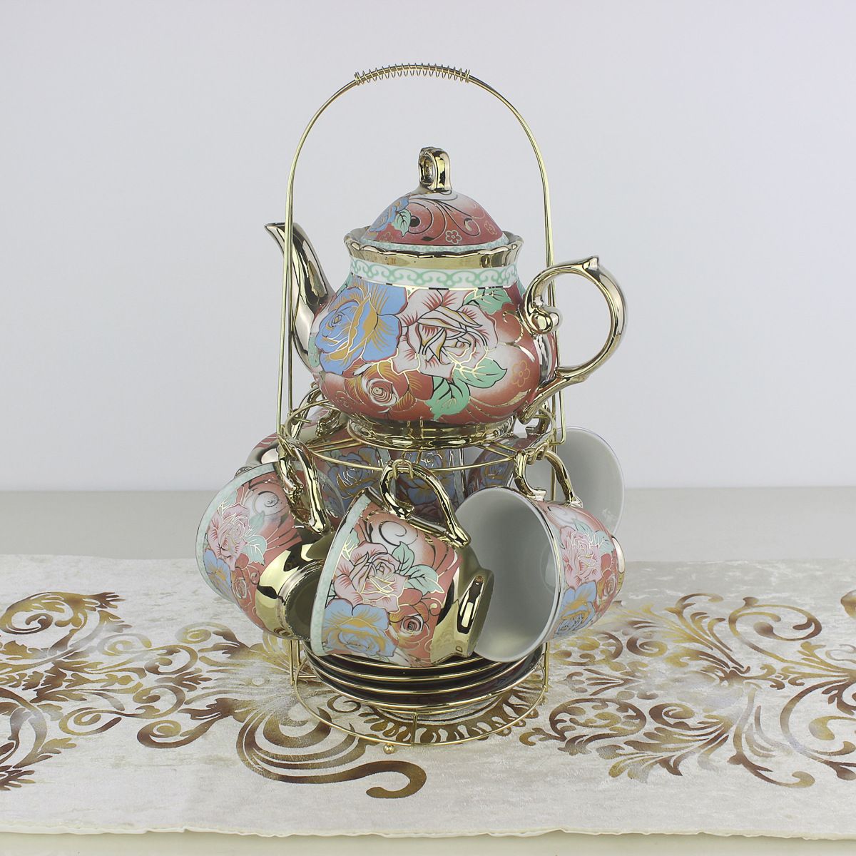 European-style coffee cup and saucer set, electroplated coffee sets, cross-border Middle East afternoon tea set, 13-piece set, coffee cups, Medeli 005 Specification image