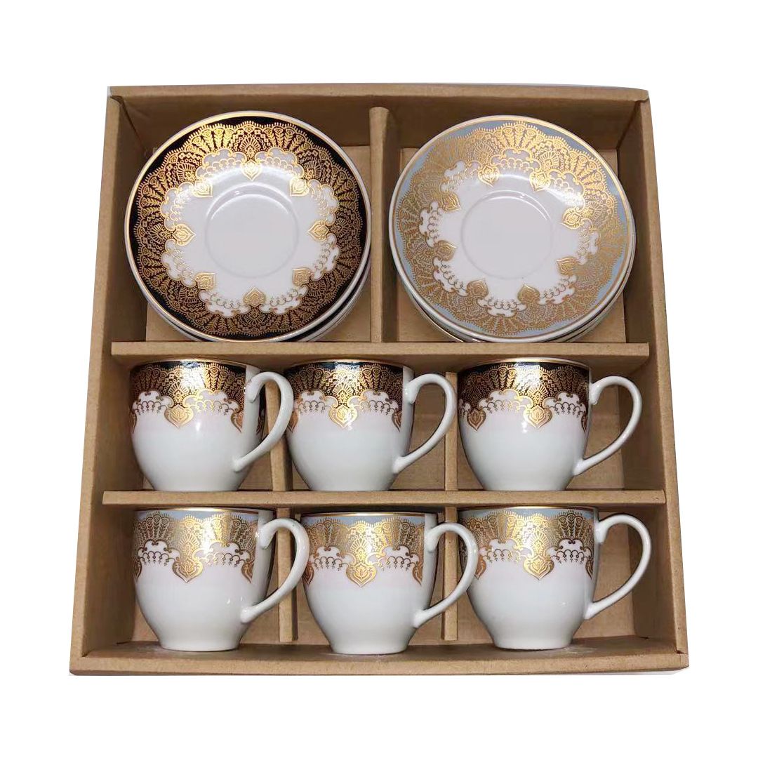New European-style ceramic coffee cup set, cross-border gilded coffee cups, 6 cups and 6 plates, gift afternoon tea cups, Medley 013 Application Scenario