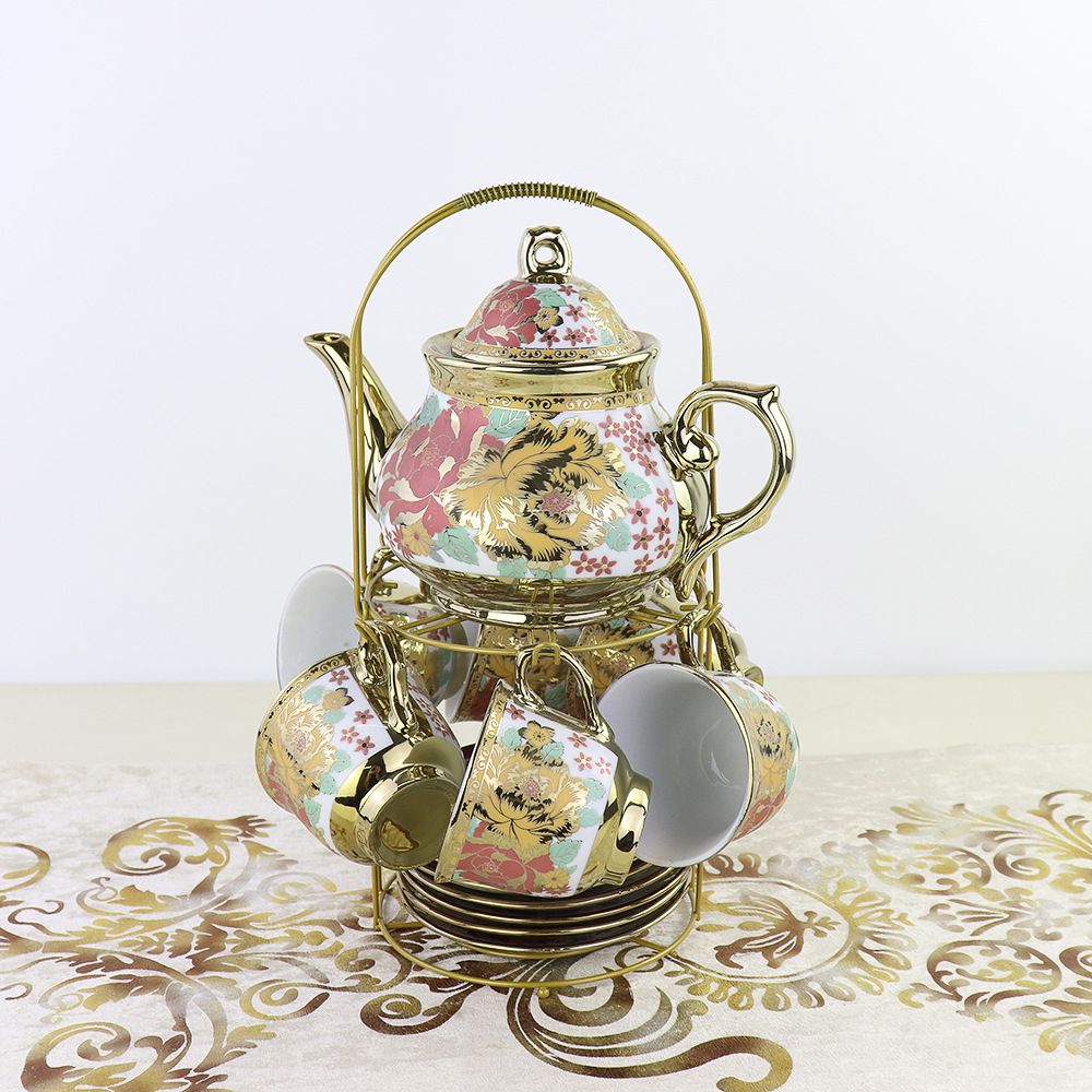 European-style ceramic coffee sets, Middle Eastern electroplated 13-piece cup and plate sets, afternoon tea sets, flower tea cups, wedding gifts, Medley 011