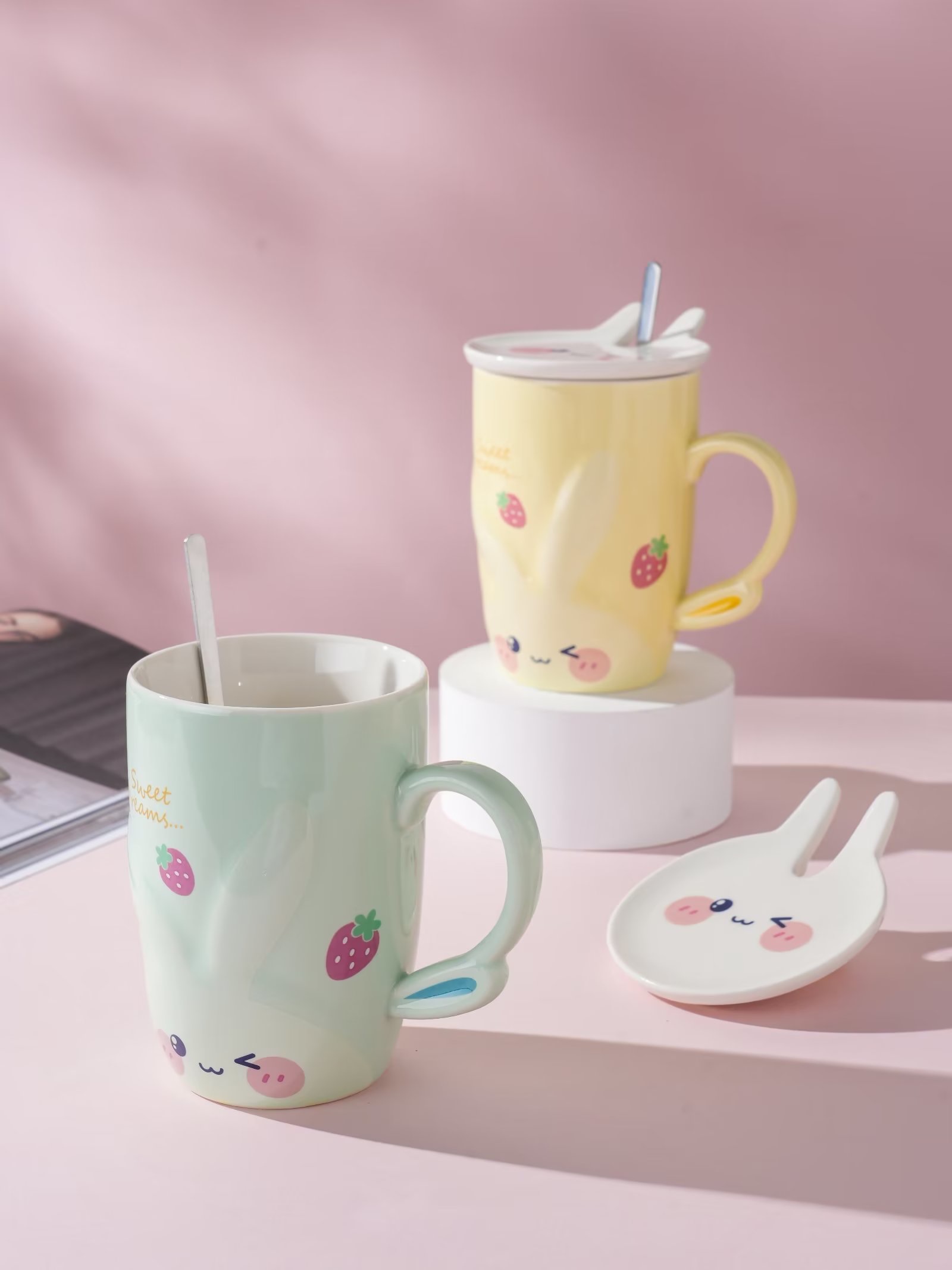 水杯陶瓷马克杯杯子创意高颜值带盖2022勺情侣可爱咖啡家用大容鹏艺 448