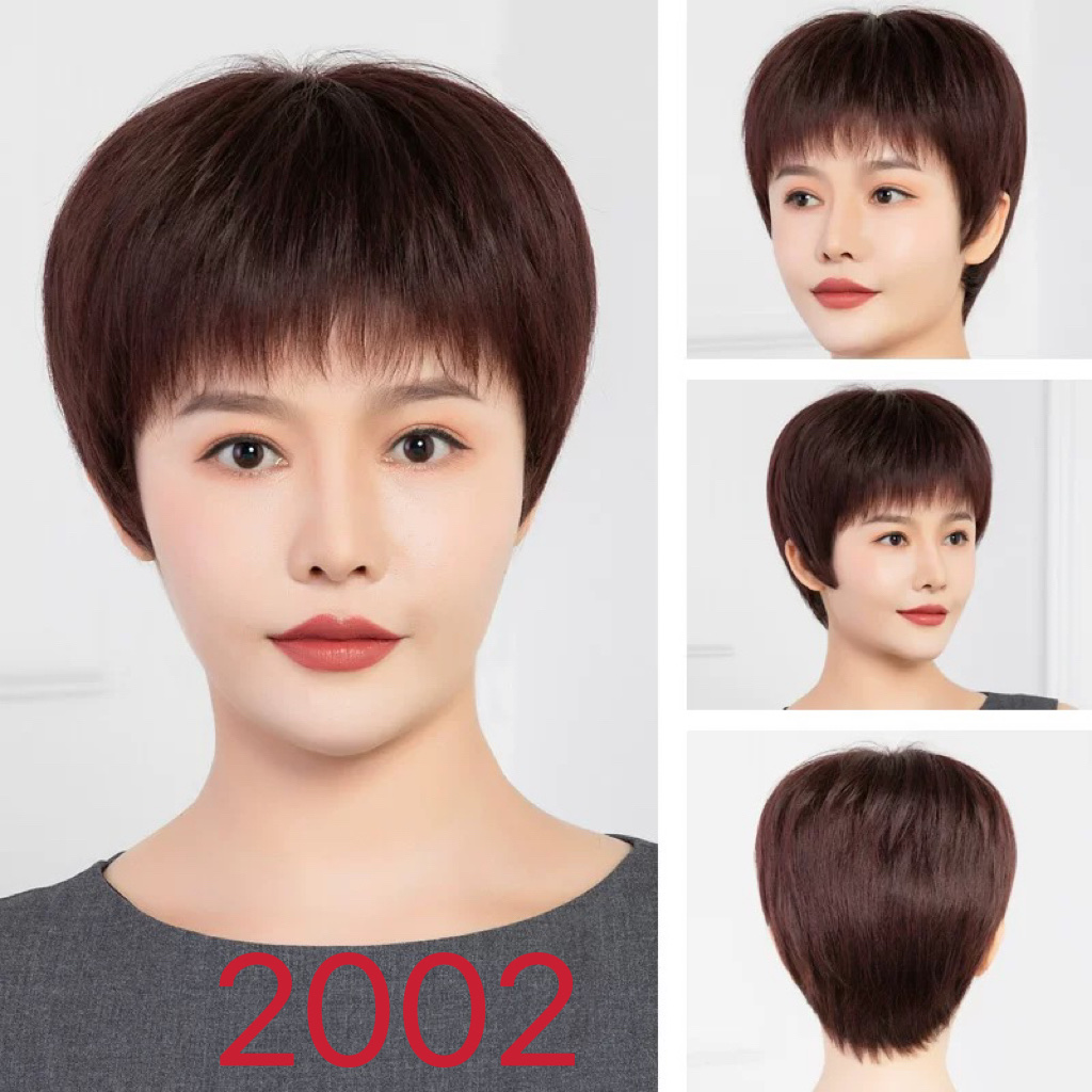 Wig, real hair, full real human hair, Mom short curly hair wig set, real human hair full head set, natural 2021 new style 6 details Picture