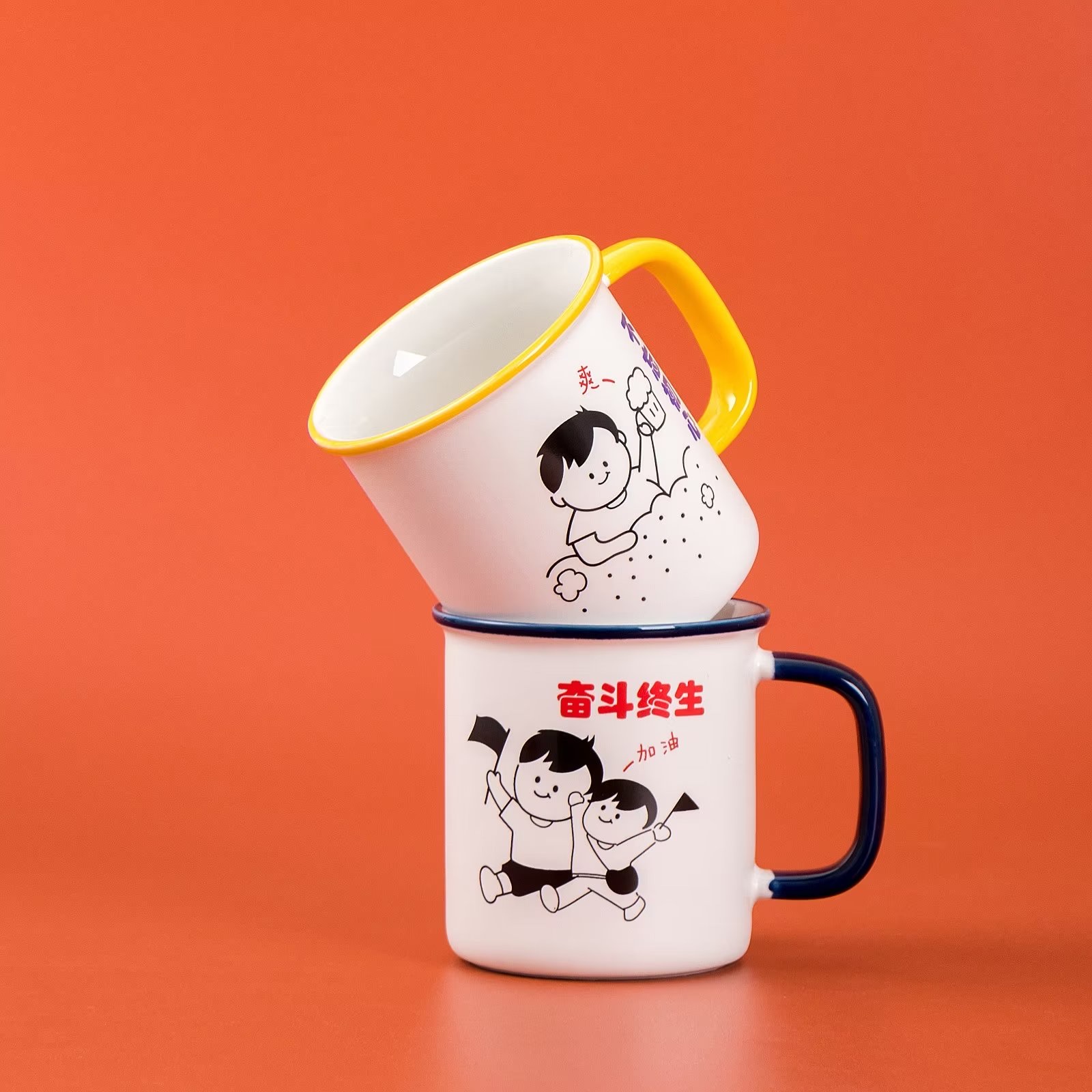 搪瓷杯怀旧经典复古马克杯搪瓷茶缸子老式大号个性定制水杯铁杯子鹏艺 311