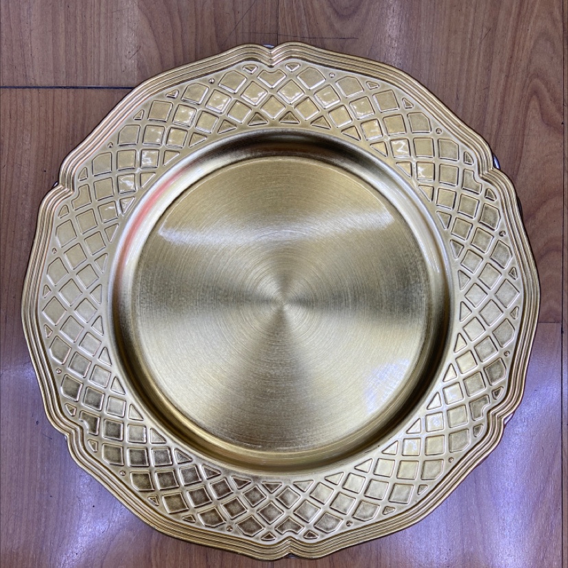 欧式盘子酒店婚宴餐垫盘塑料盘电镀工艺盘可可001