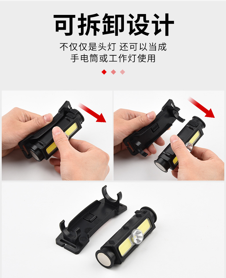 Strong light fishing headlamp, USB charging headlamp, outdoor LED dual-purpose head-mounted flashlight with magnet, direct sales detail image 14