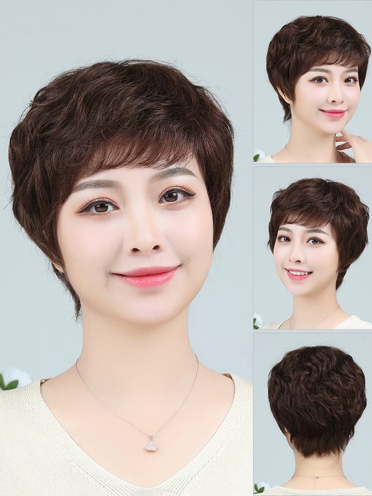 Wig, real hair, full real human hair, short hair for women, hand-woven full hair cover, full hair cover for middle-aged and elderly women, short curly hair for mothers Application Scenario