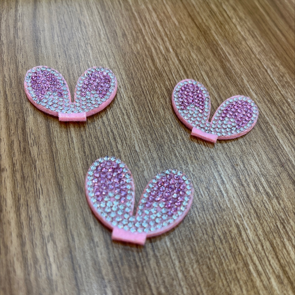 Semi-finished diy hair accessory with pink diamond rabbit ear ultrasonic embossed patches
