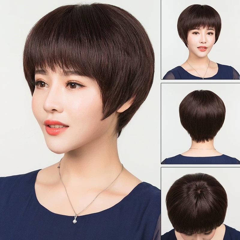 Wig, real hair, full real human hair, Mom short curly hair wig set, real human hair full head set, natural 2021 new style 10 Specification image
