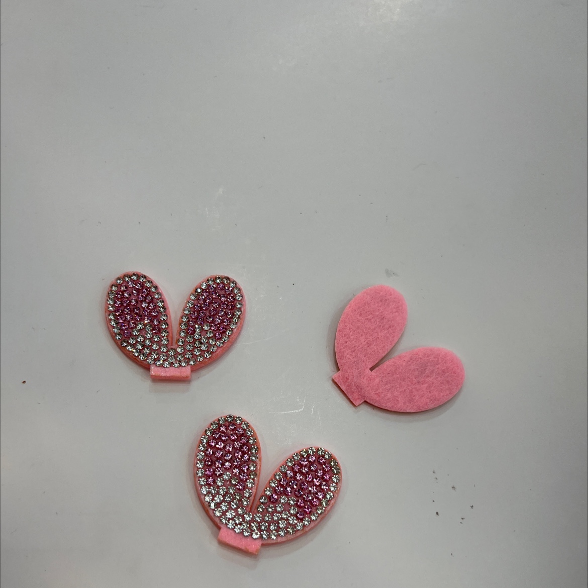 Semi-finished diy hair accessory with pink diamond rabbit ear ultrasonic embossed patches details Picture