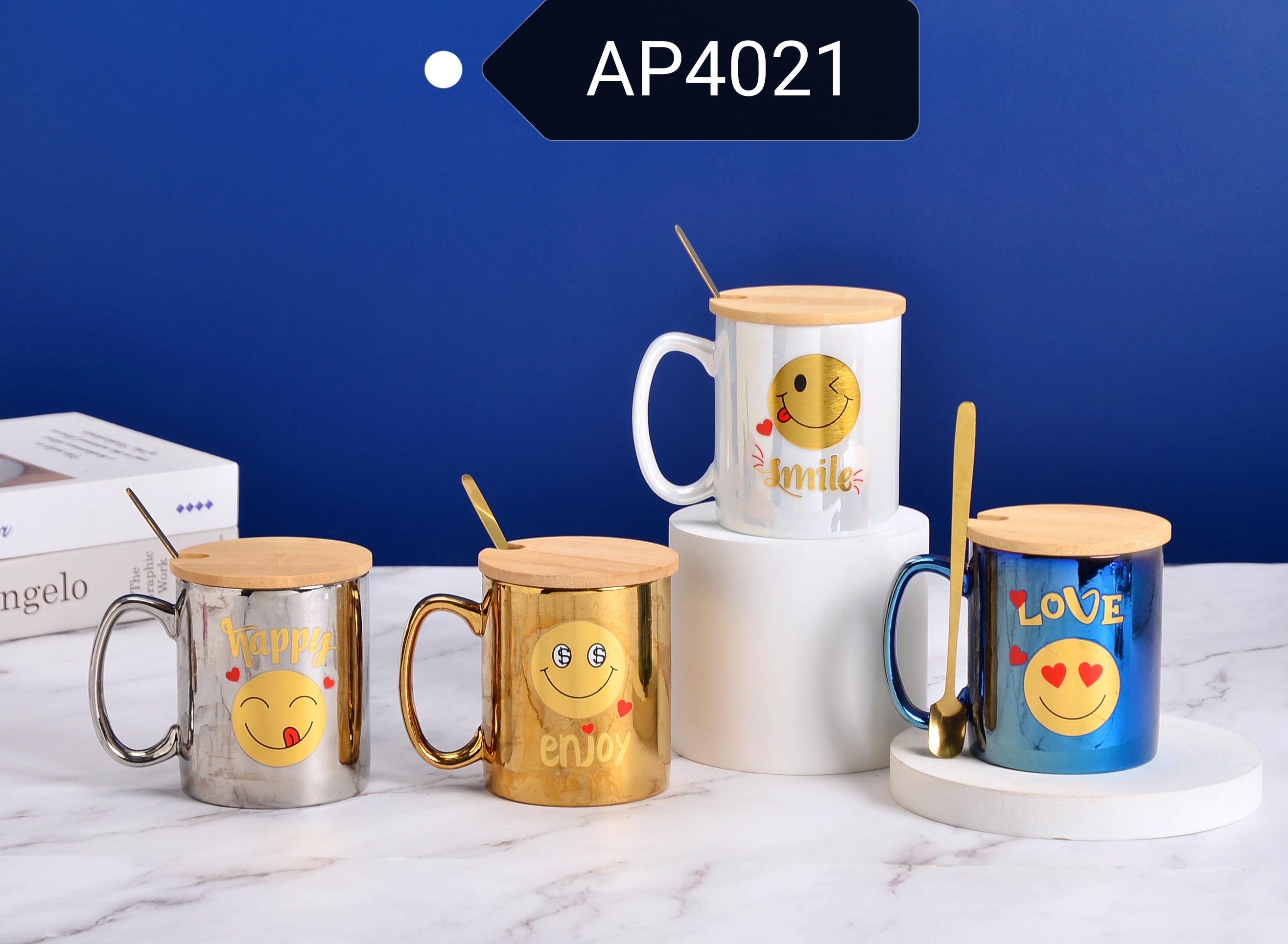 木盖陶瓷杯/陶瓷个性杯/镀金细节图