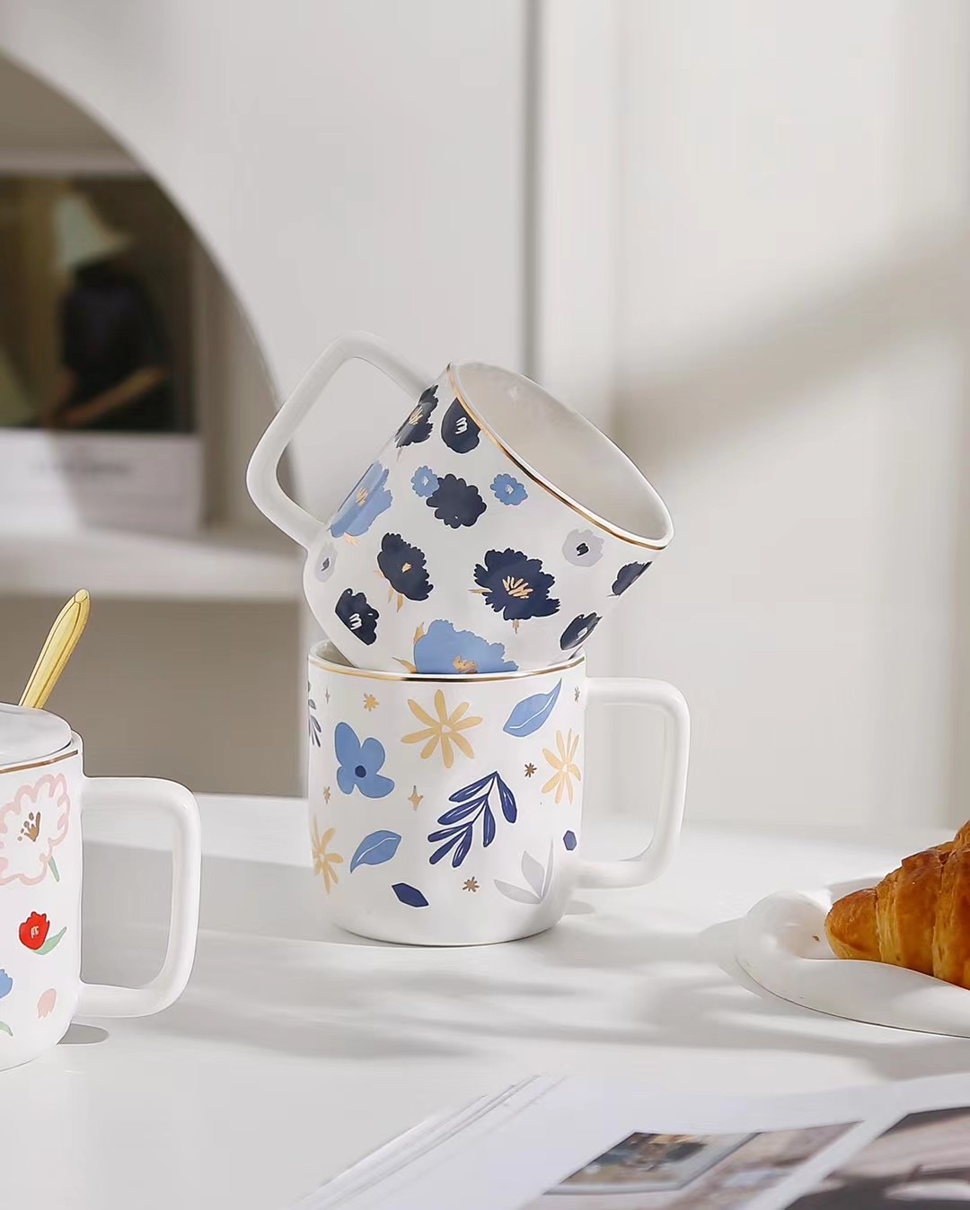 陶瓷个性杯/小清新杯/带盖勺杯细节图