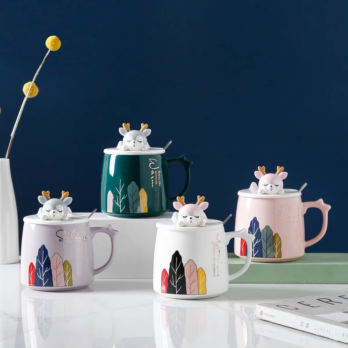 陶瓷个性杯/带盖带勺/大容量陶瓷细节图