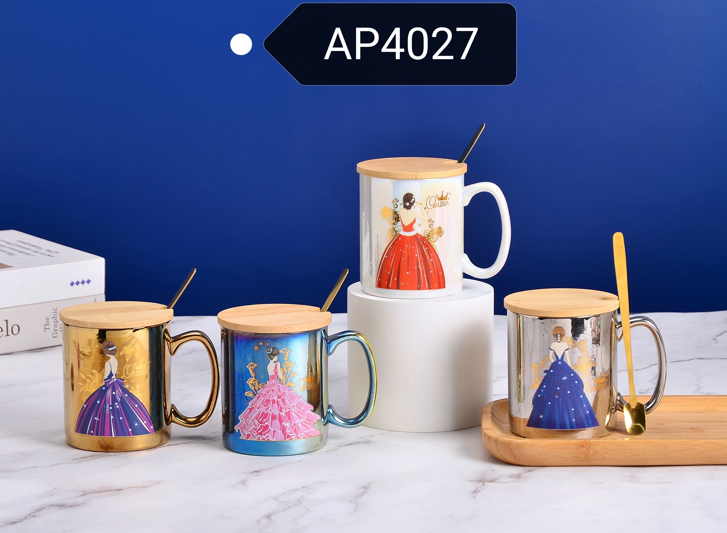 木盖陶瓷杯/陶瓷个性杯/镀金产品图