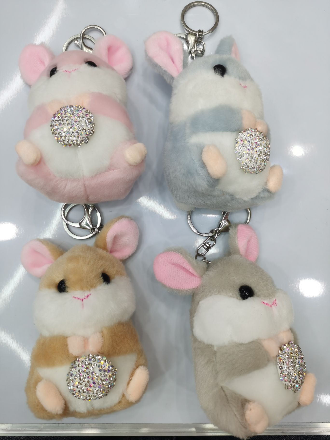 Factory direct sales: 3711 Qilisa accessories, including various plush balls, pendants, hairballs, hair hoop headbands, and new trendy cute pet rabbit keychains with diamonds in four colors in stock, 14cm tall detail image 2
