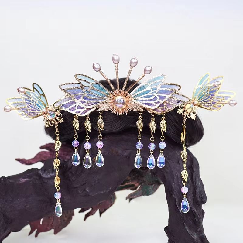 Bai Mei Shen, Butterfly Flow, Su Chai, ethereal ancient style hair crown, hair clip, Hanfu headwear details Picture
