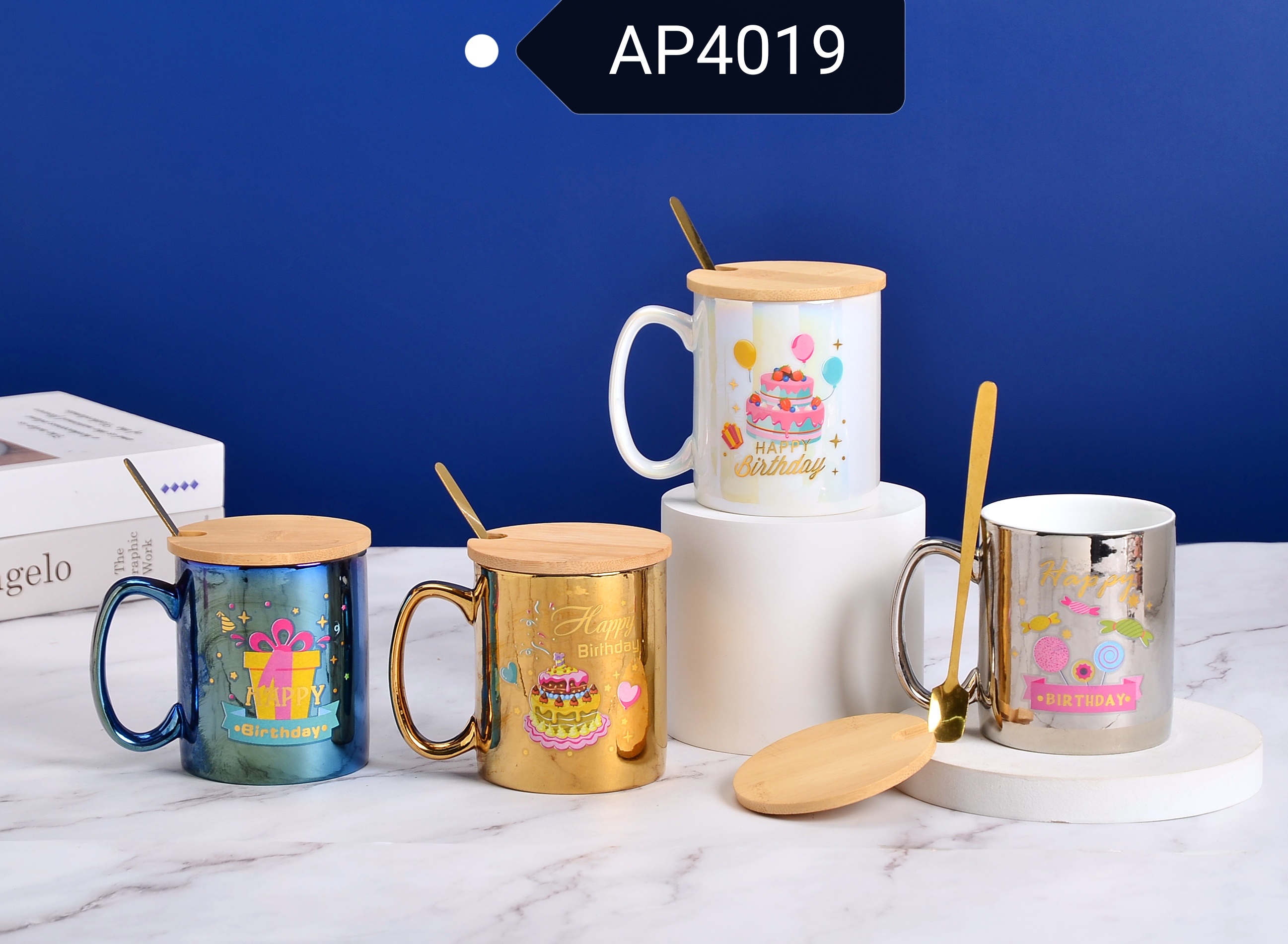 木盖陶瓷杯/陶瓷个性杯/镀金白底实物图