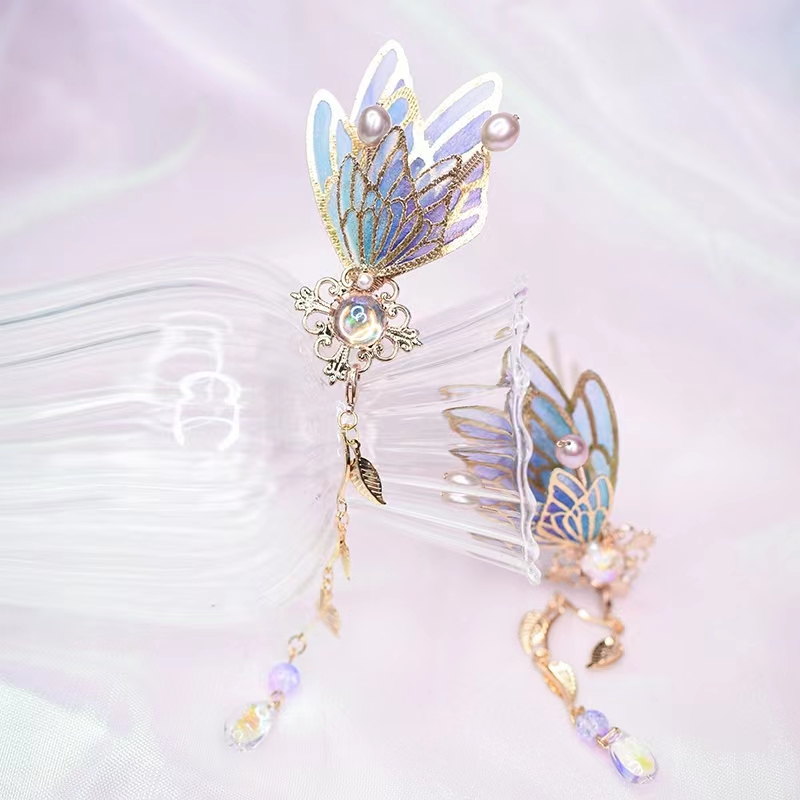 Bai Mei Shen, Butterfly Flow, Su Chai, ethereal ancient style hair crown, hair clip, Hanfu headwear Specification image