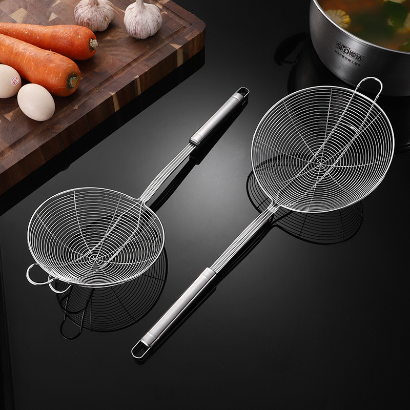 Stainless steel wire strainer, reinforced and durable, double-hook square handle wire strainer, in various specifications suitable for all kinds of POTS and hot pot wire strainers details Picture