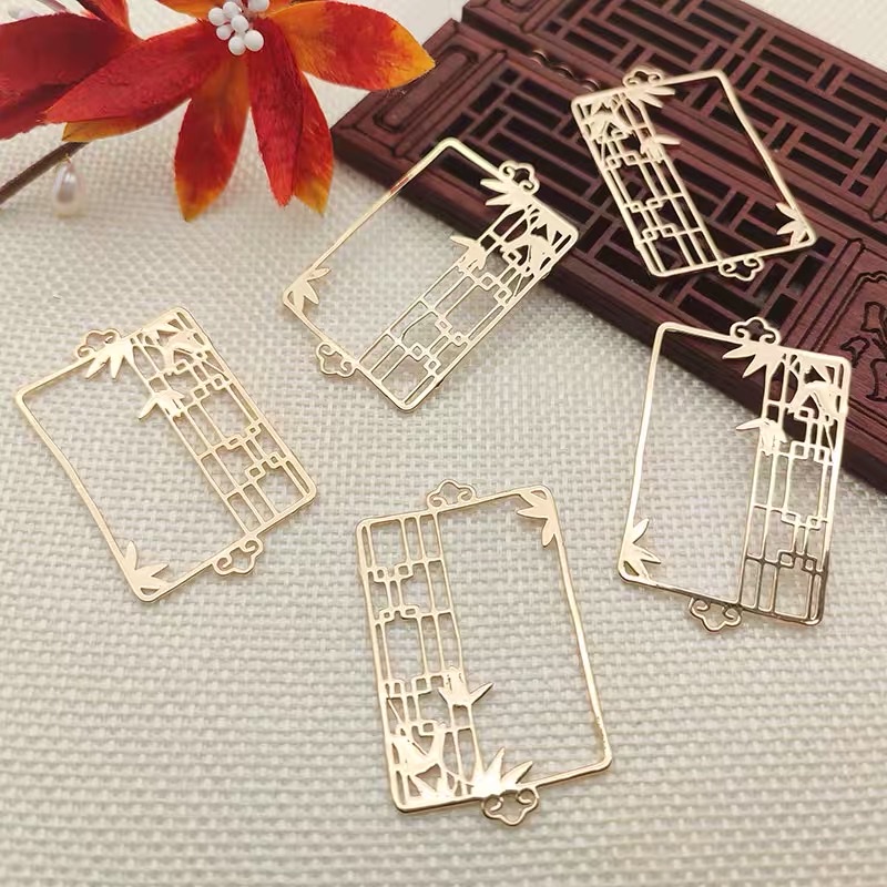 28*47mm纯铜竹叶窗花中国风镂空连接吊坠双面保色手工diy发簪配件1