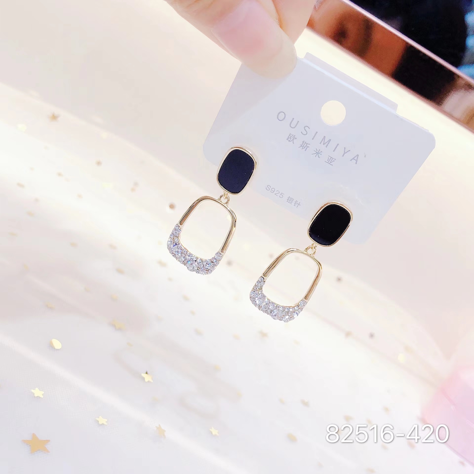 银针耳环/黑白两色/锆石系列产品图