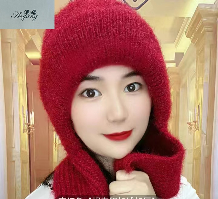 欧版2022新款百搭毛线帽护耳帽围巾帽子一体帽老态帽针织帽围巾帽子二件套时尚保暖帽子