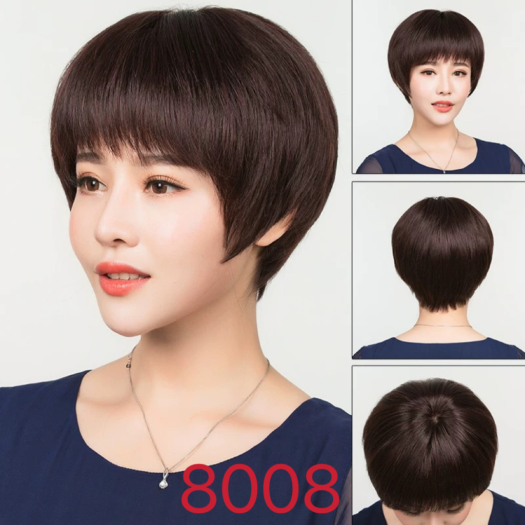 Wig for women, full head set, short curly hair, full real hair, fashionable and supernatural, wig for middle-aged and elderly mothers, fluffy short hair, 19