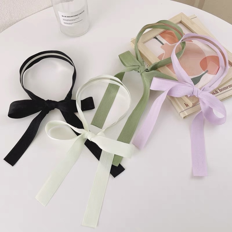 Colorful silk scarves, hair ties, fairy bows, ribbon hair bands, and high-end braided hair accessories for summer women to go out with Specification image