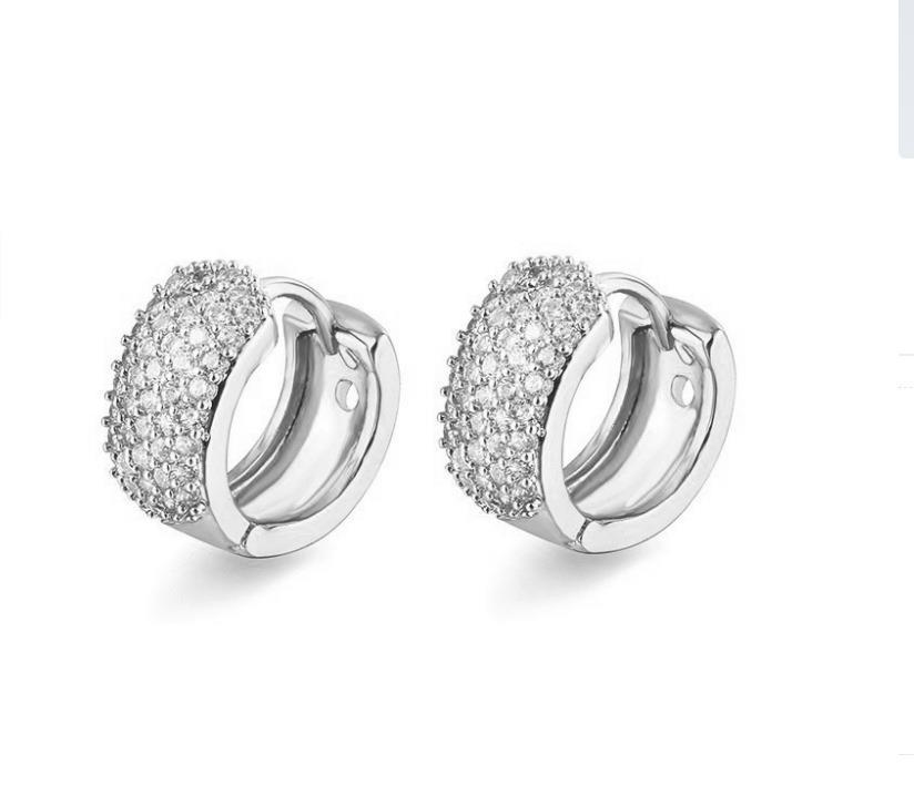 Zirconia diamond-encrusted geometric full-diamond ear rings, copper silver-plated zirconia ear clips and ear buckles detail image 5