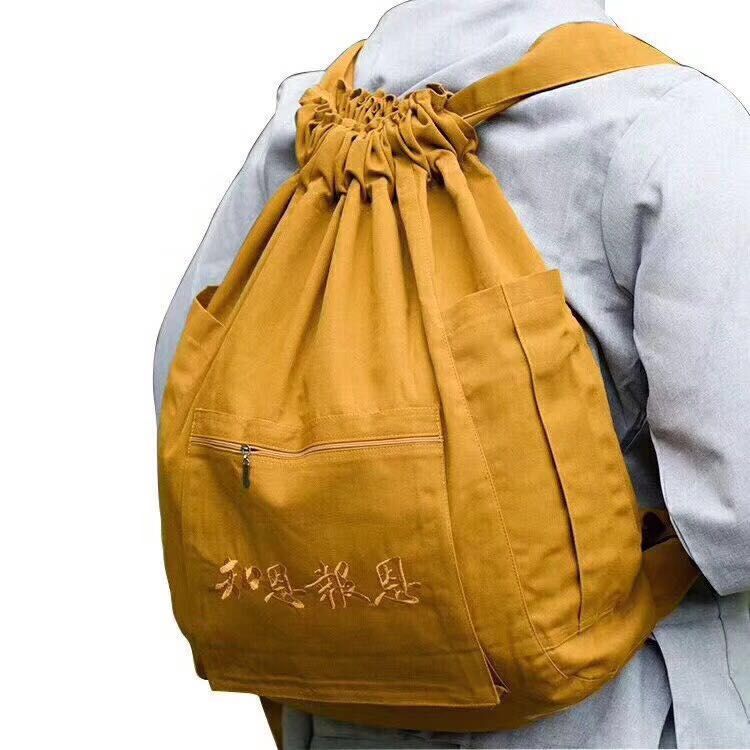 Schoolbag, monk's bag, layperson's bag, incense-burning bag, chanting bag, temple monk canvas bag, monastic meditation single-shoulder crossbody bag, Golden Qilin 04 Item Picture