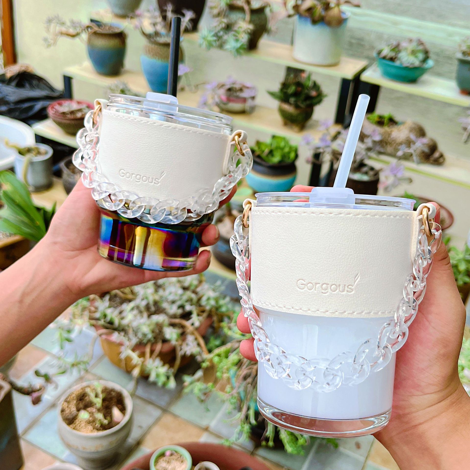 玻璃杯竹节杯保温杯冰川杯彩绘水杯便携家用创意茶杯办公杯产品图