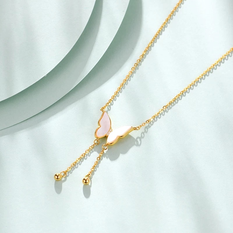 Premium silver jewelry, golden mother-of-pearl silver necklace, a popular online hit, stylish and trendy style, novel design, smiling 123 details Picture