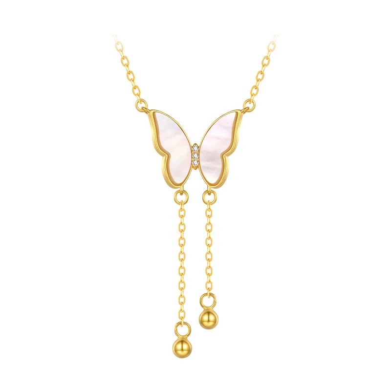 Premium silver jewelry, golden mother-of-pearl silver necklace, a popular online hit, stylish and trendy style, novel design, smiling 123 Specification image