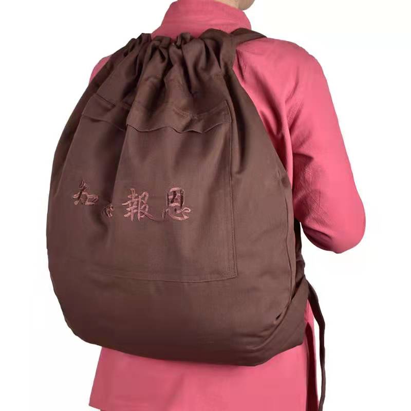 Schoolbag, monk's bag, layperson's bag, incense-burning bag, chanting bag, temple monk canvas bag, monastic meditation single-shoulder crossbody bag, Golden Qilin 04 details Picture