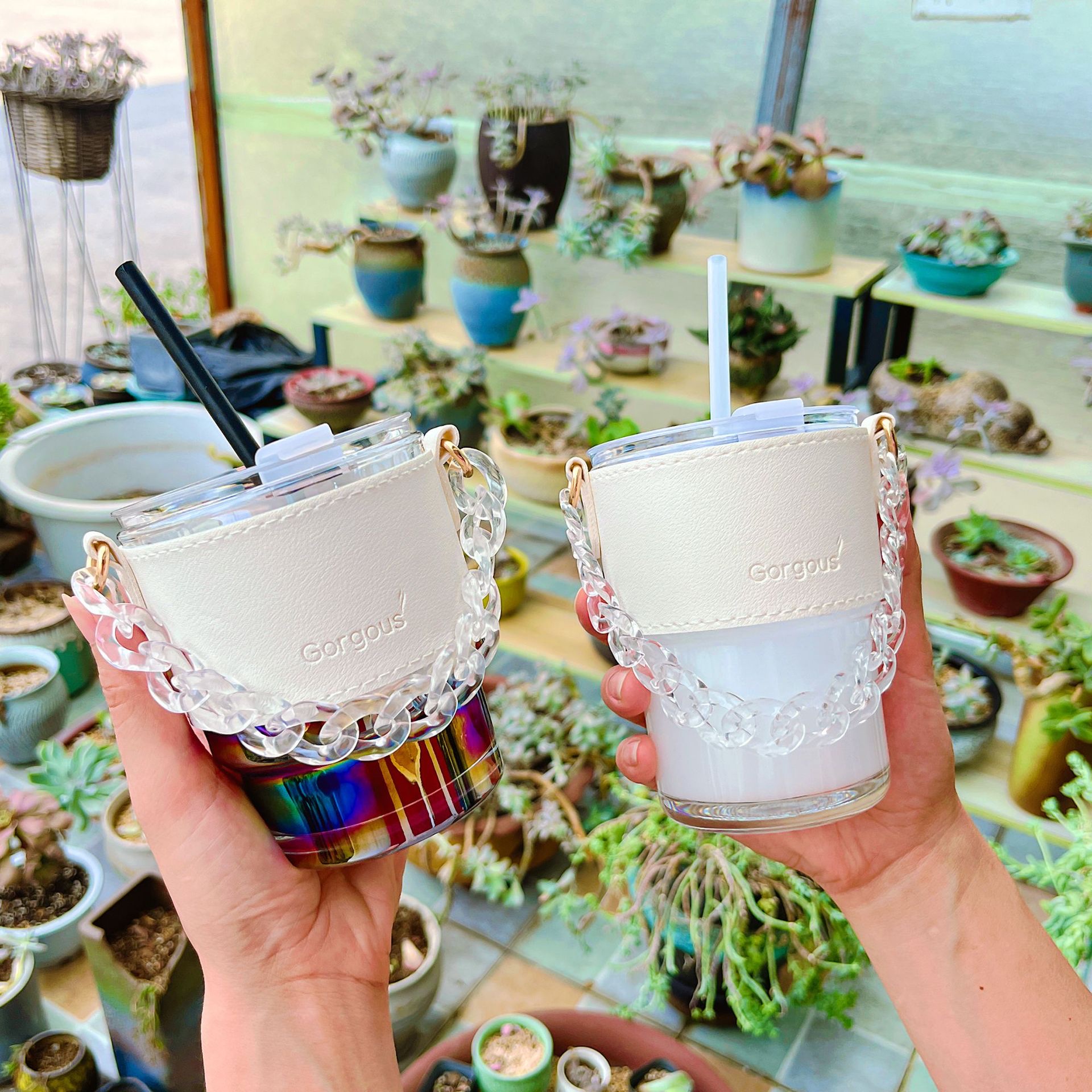 玻璃杯竹节杯保温杯冰川杯彩绘水杯便携家用创意茶杯办公杯