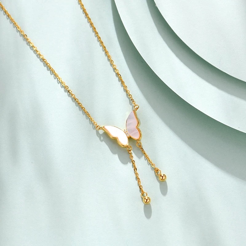 Premium silver jewelry, golden mother-of-pearl silver necklace, a popular online hit, stylish and trendy style, novel design, smiling 123
