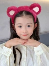 Cute strawberry bear hair band for girls, autumn little girl plush hair band for tying and pressing hair, warm headband, children's hair bundle Item Picture
