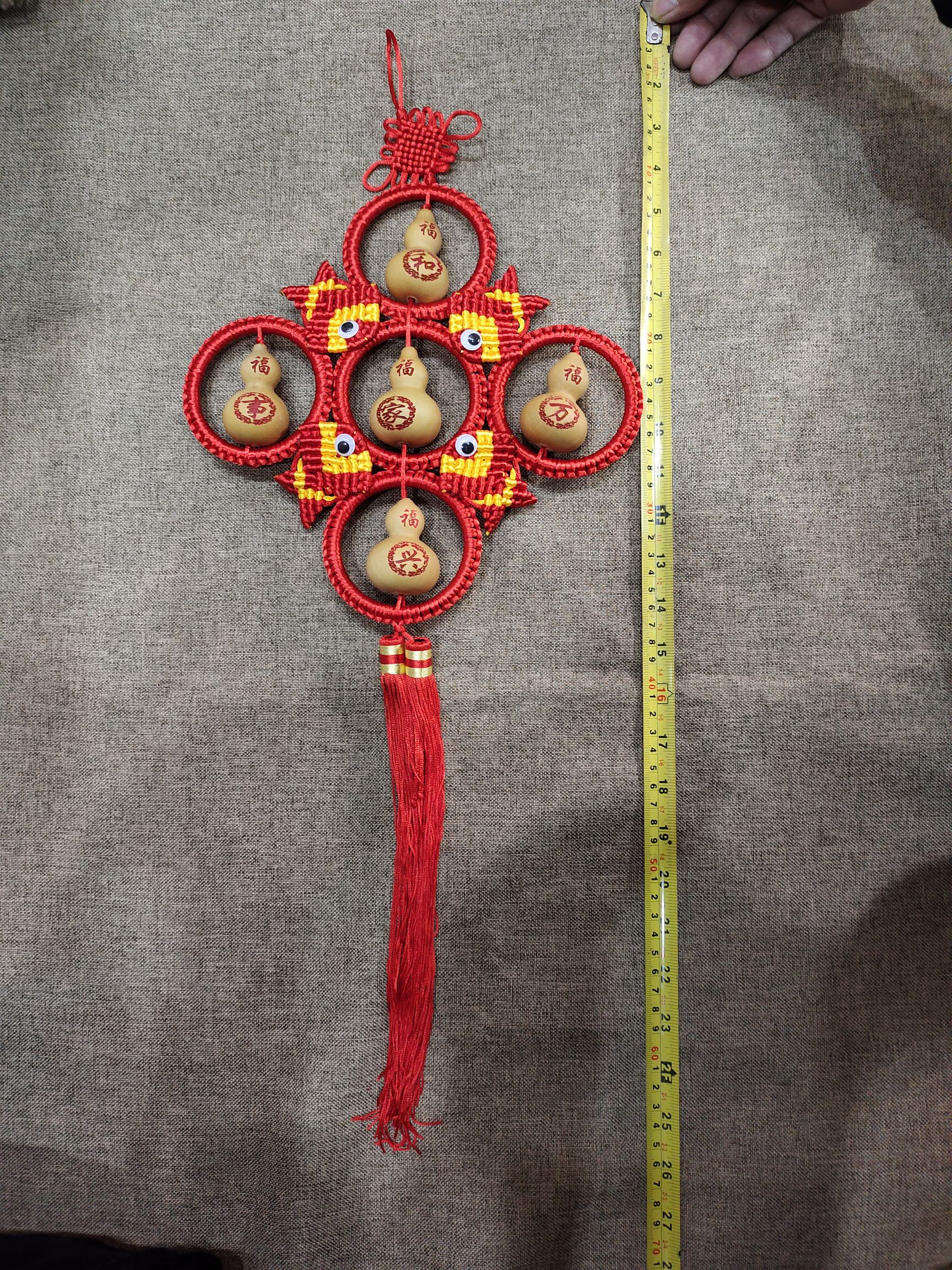 Natural small gourd Chinese knot skewers bring five blessings to the door, attracting wealth and good fortune details Picture
