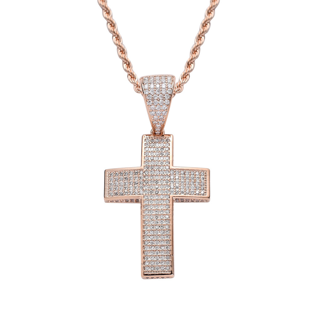 5-row zircon cross pendants for cross-border hip-hop, street dance and rap accessories from Europe and America, personalized men's and women's hip-hop pendants, unique and fashionable detail image 8