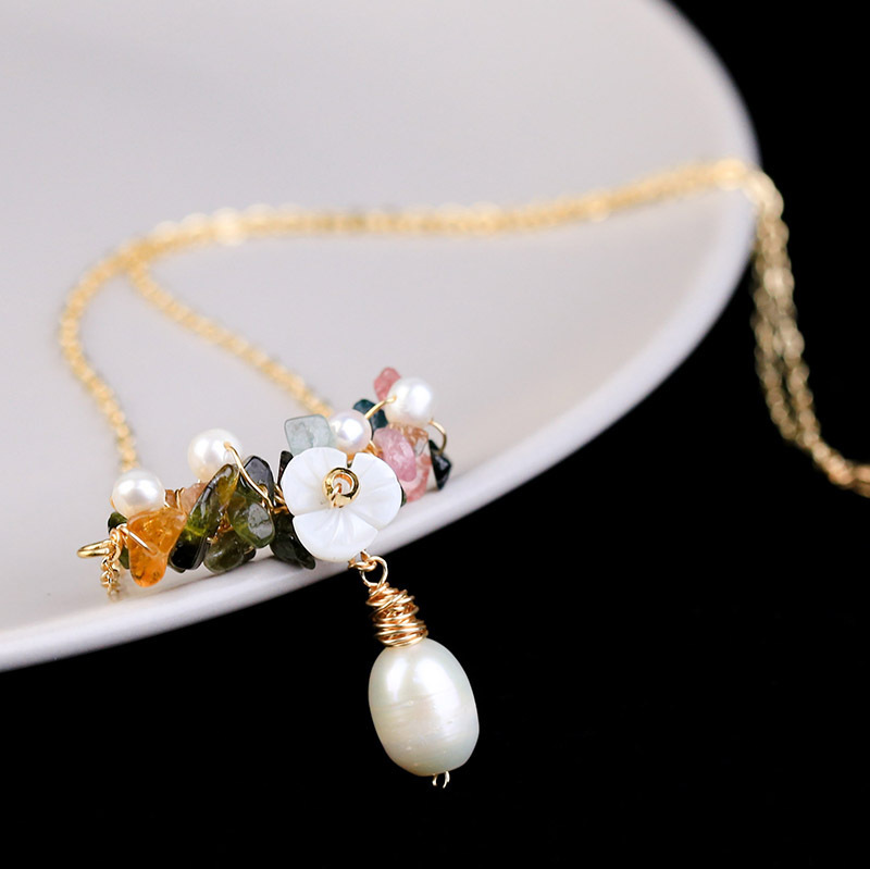 New fashionable colored crystal bracelet necklace, freshwater pearl Korean version necklace, women's jewelry Specification image