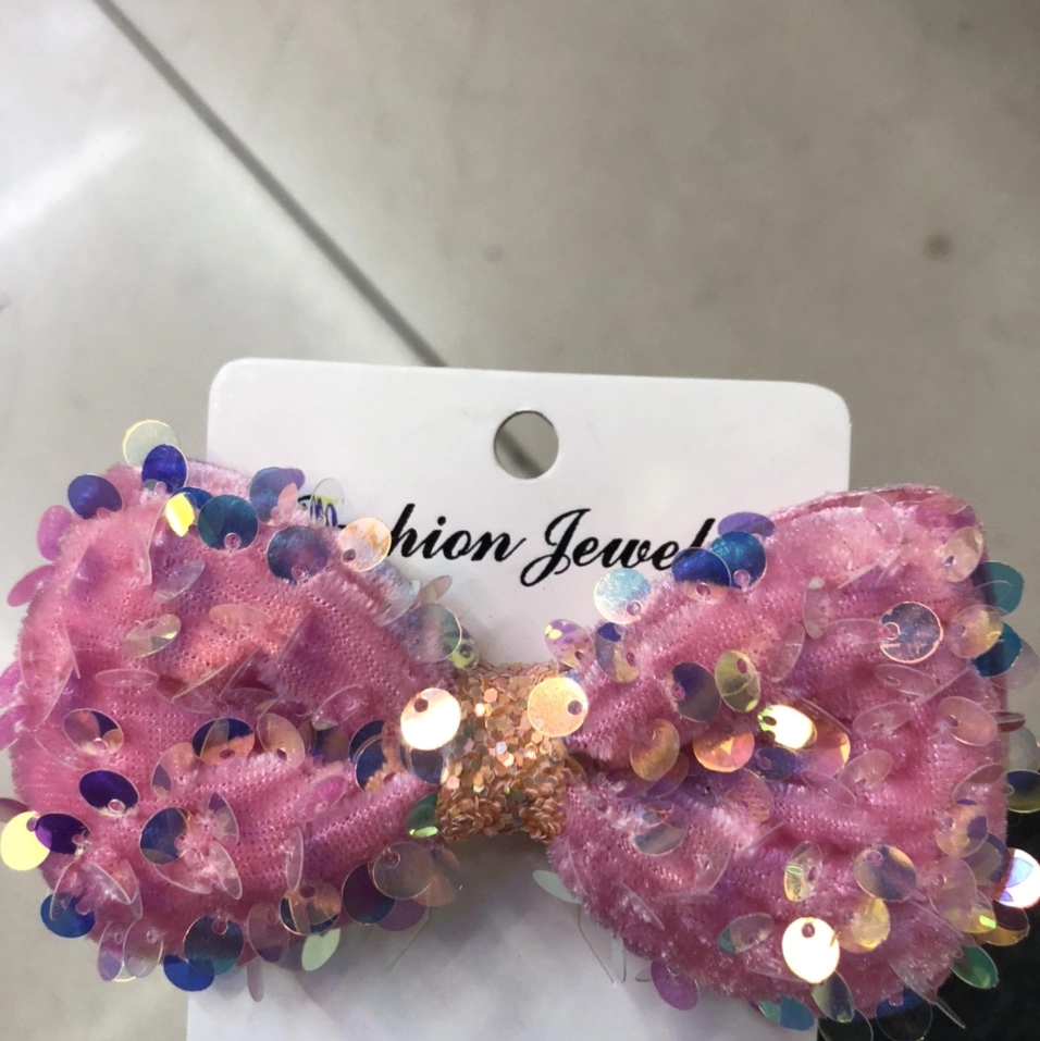 Sequined bow tie 1 Stylish autumn and winter plush flower duckbill clip New forest style Specification image