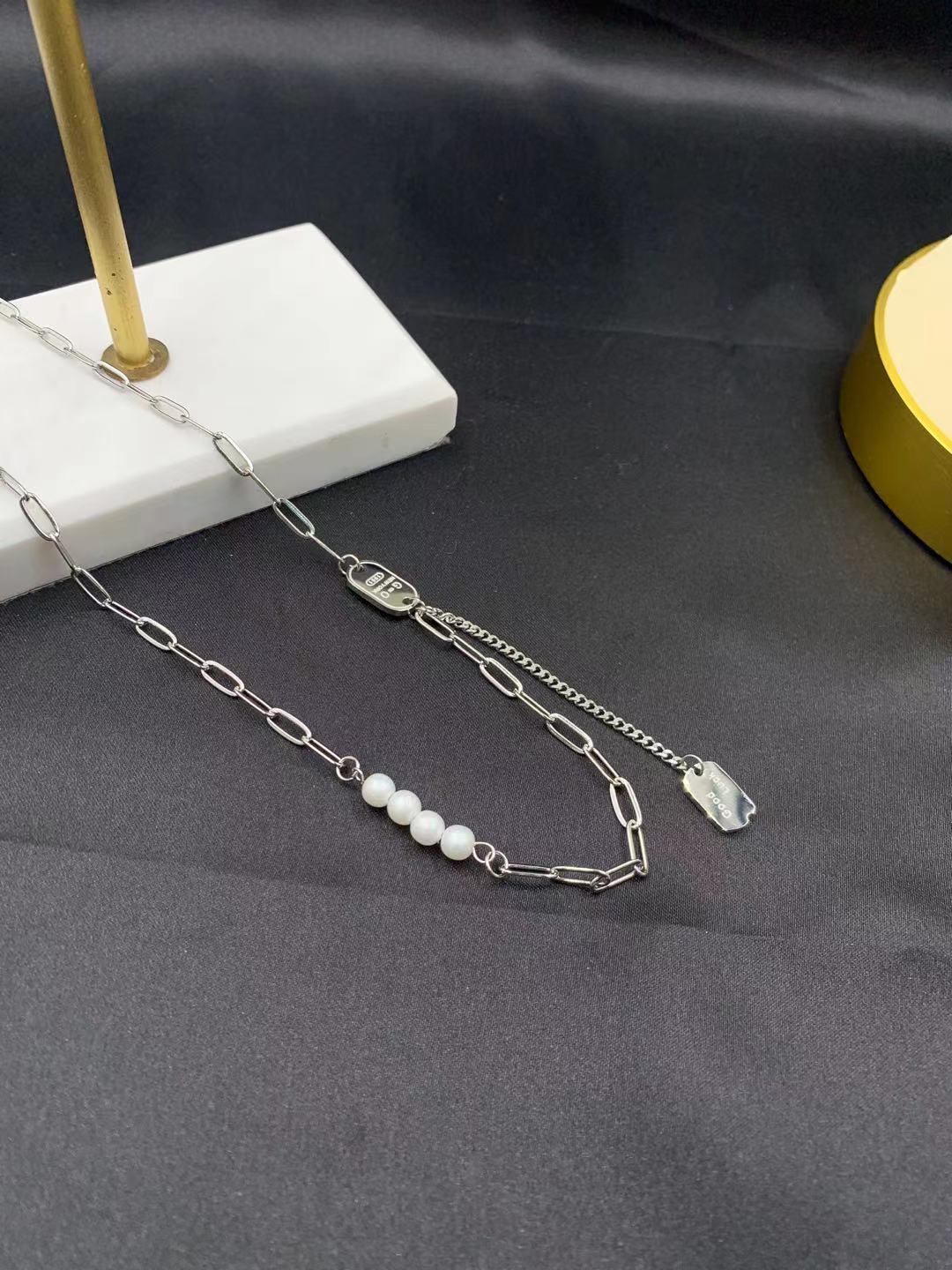 珍珠项链韩版/可盐可甜最新/珍珠钛钢细节图