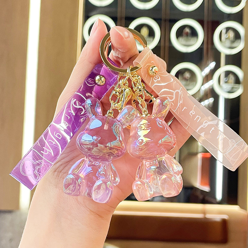 亚克力透色幻彩坐姿熊钥匙扣水晶饰品挂件创意礼物可爱钥匙链批发 美少女3详情图3