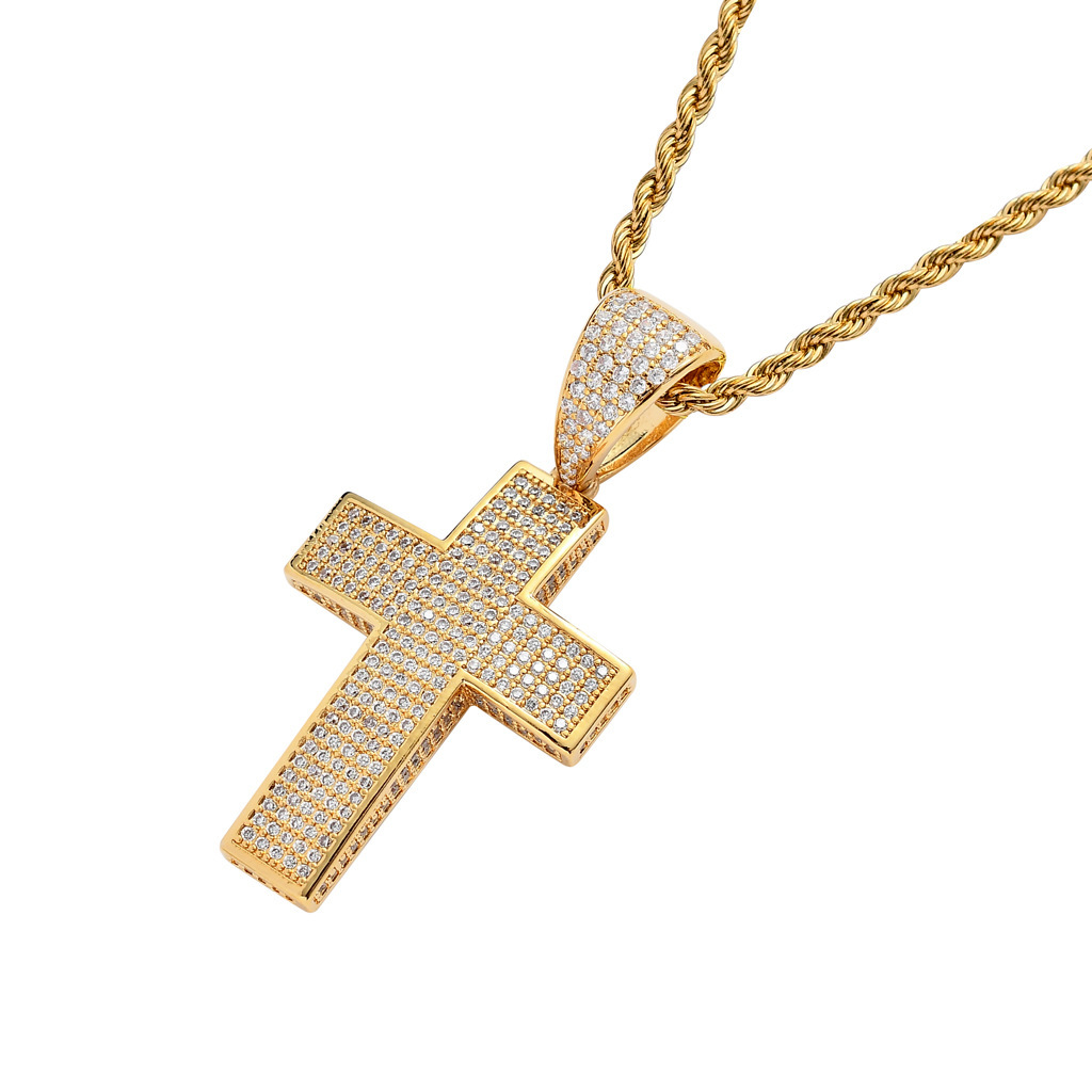 5-row zircon cross pendants for cross-border hip-hop, street dance and rap accessories from Europe and America, personalized men's and women's hip-hop pendants, unique and fashionable detail image 5