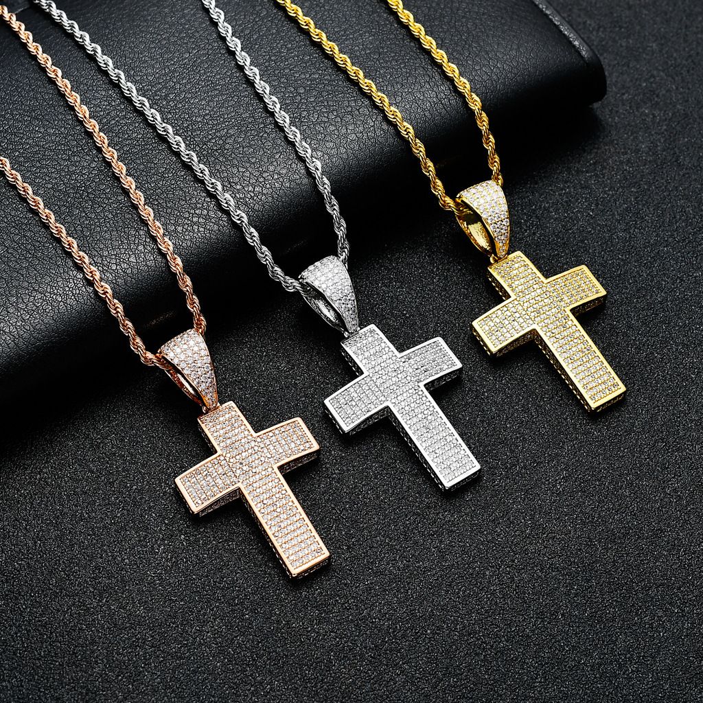 5-row zircon cross pendants for cross-border hip-hop, street dance and rap accessories from Europe and America, personalized men's and women's hip-hop pendants, unique and fashionable