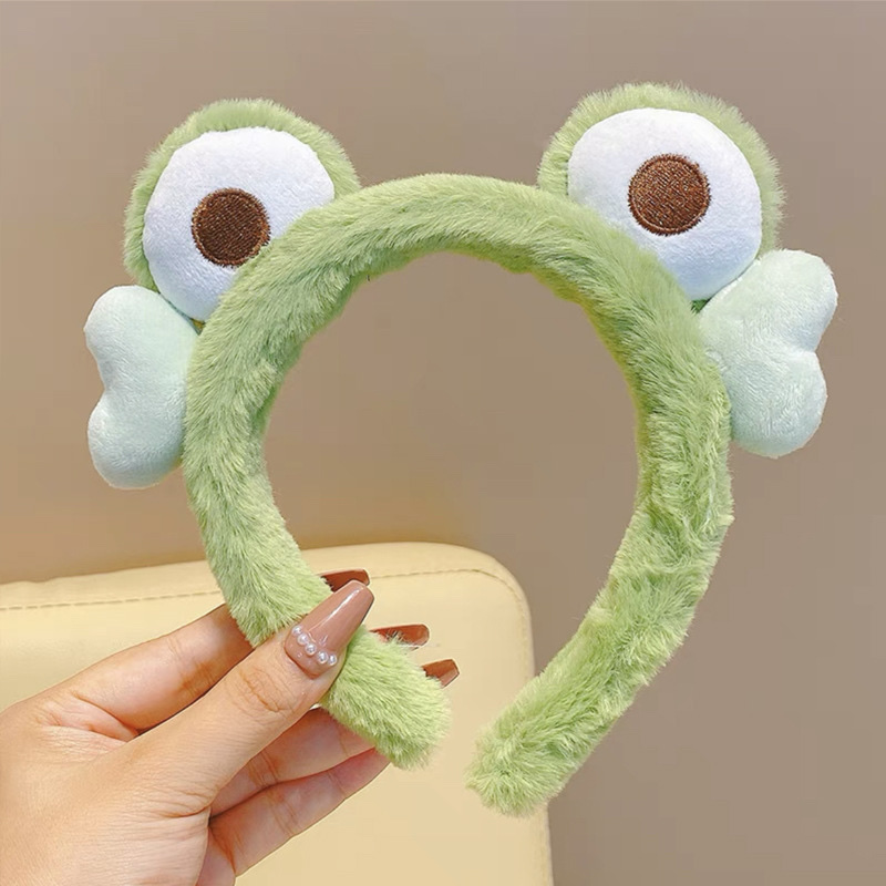 2022秋冬新款毛绒发箍绿色青蛙眼睛爱心头箍少女心卡通洗脸发卡优优饰品