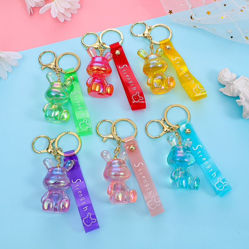 亚克力透色幻彩坐姿熊钥匙扣水晶饰品挂件创意礼物可爱钥匙链批发 美少女3详情图5