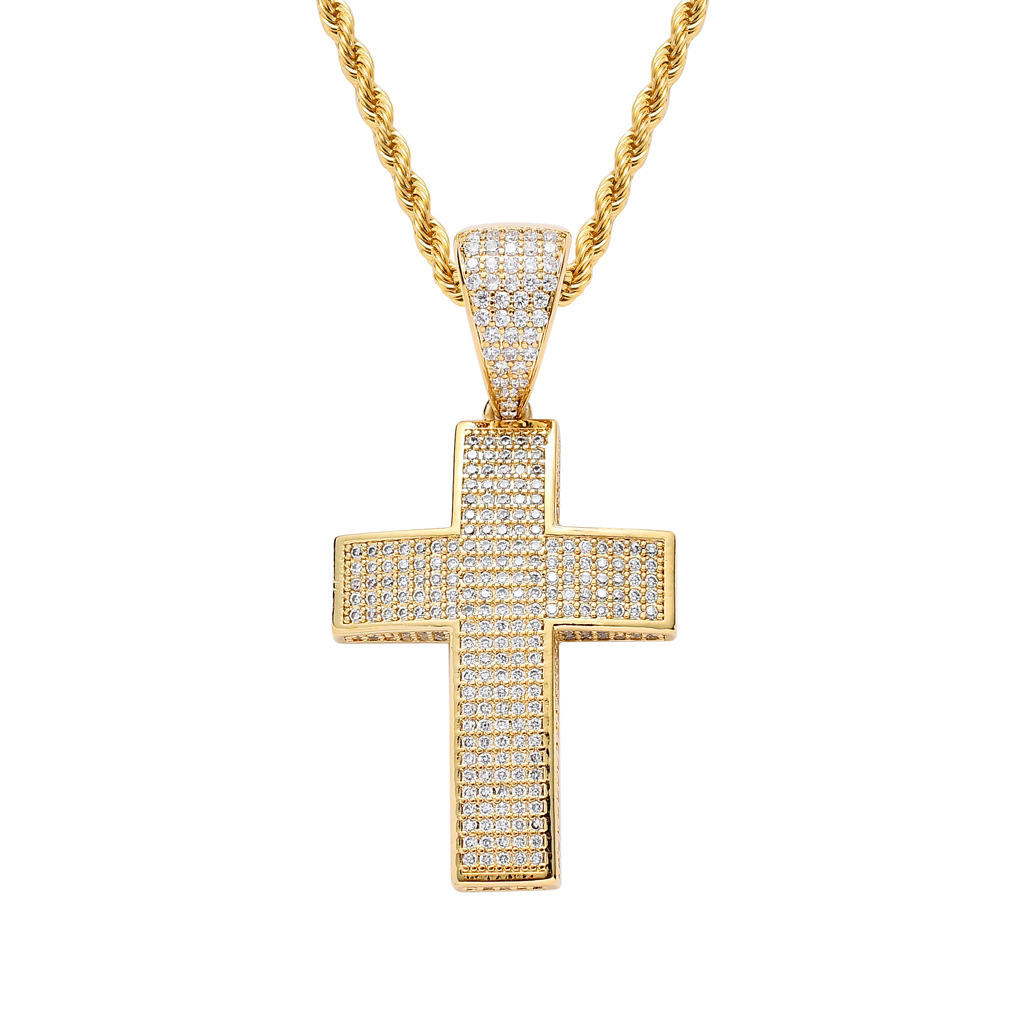 5-row zircon cross pendants for cross-border hip-hop, street dance and rap accessories from Europe and America, personalized men's and women's hip-hop pendants, unique and fashionable detail image 2