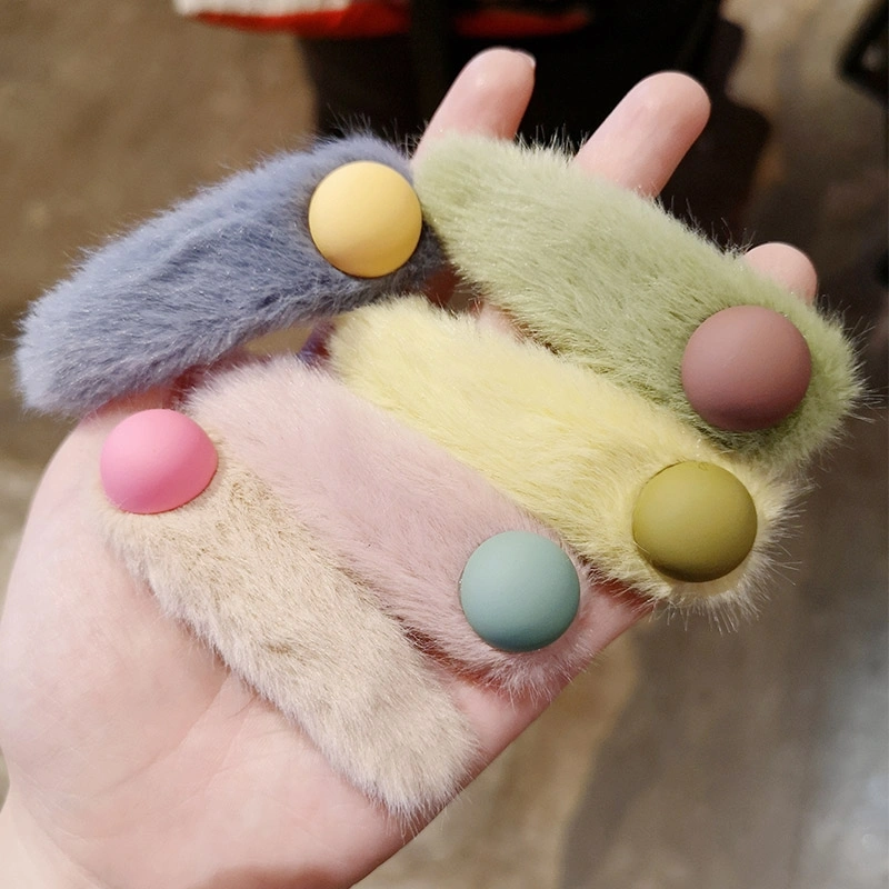 Children's hair clips, Korean hair accessories, plush hair clips, candy beans, girls' bb clips, bangs, simple headwear clips, top clips details Picture